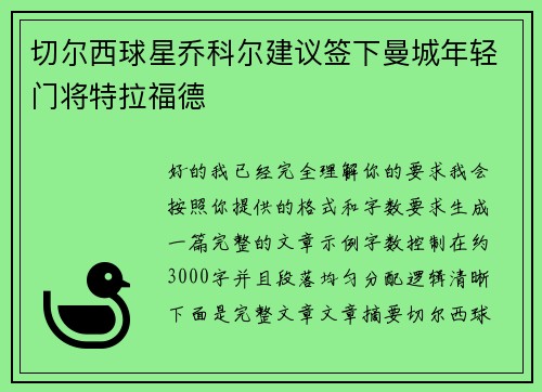 切尔西球星乔科尔建议签下曼城年轻门将特拉福德